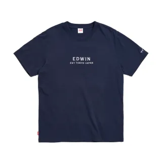 【EDWIN】男裝 簡約刺繡印花短袖T恤(丈青色)