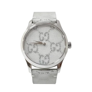 【GUCCI 古馳】508788 經典G-Timeless系列限量3D立體設計石英手錶(銀色-38mm)