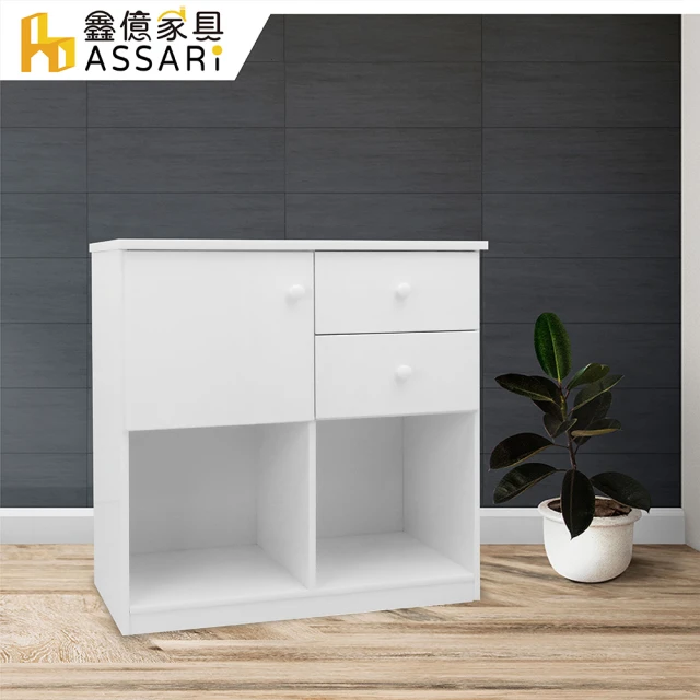 ASSARI 防潮防蛀塑鋼緩衝一門二抽置物櫃(寬84x深43x高92cm)