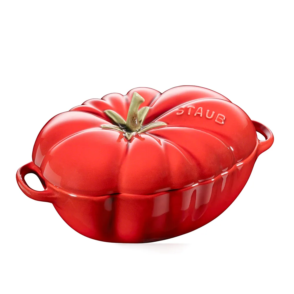【法國Staub】番茄造型烤盅陶缽19cm含雙耳-櫻桃紅/0.47L(德國雙人牌集團官方直營)