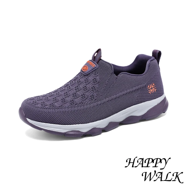 HAPPY WALK 套腳健步鞋/立體棋盤格飛織套腳舒適休閒健步鞋(紫)