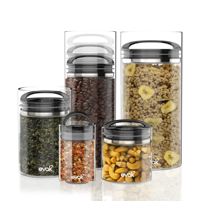 【Prepara】EVAK密封儲物罐Compact系列/玻璃/亮面把手(2號)-700ml(氣密保鮮/茶葉/果乾/咖啡/堅果/燕麥儲存)