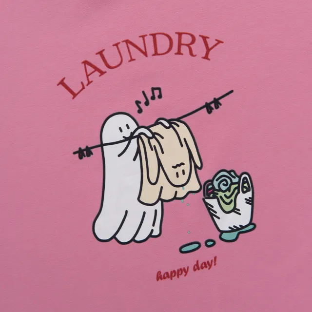 【Queenshop】女裝 短袖 聯名款P/D 幽靈 LAUNDRY快樂洗衣日寬版上衣 現+預 01190040