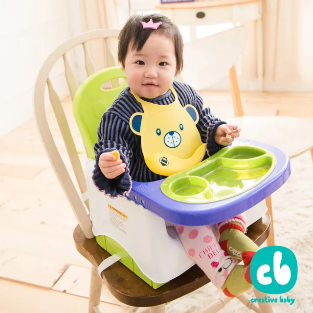 【Creative Baby 創寶貝】寶寶可攜式小餐椅 Booster Seat-嬰兒藍(攜帶方便//餐盤/椅背/坐墊高度可調)