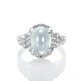 【DOLLY】18K金 緬甸高冰種A貨白翡鑽石戒指(003)