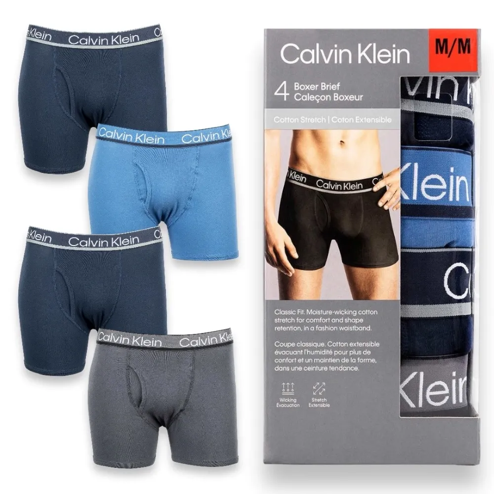 【Calvin Klein 凱文克萊】4件組 CK 彈性棉質男生內褲 灰藍組 新款包裝(CK 內褲 CK內褲 CK男生內褲)