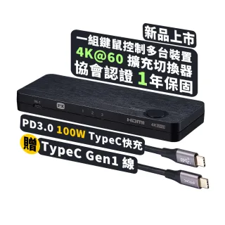 【PX 大通】HKM-310PD 100W Type C/HDMI 3進1出 PD3.0切換分配器