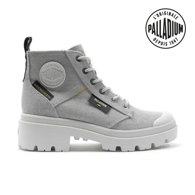 【Palladium】PALLABASE WASHED有機棉拉鍊帆布靴/休閒鞋-女鞋-石灰(99120-056)
