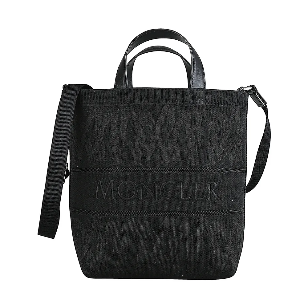 【MONCLER】MONCLER刺繡LOGO緹花針織布手提斜背包(迷你/黑)