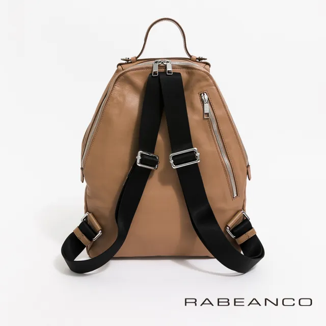 【RABEANCO】時尚系列牛皮菱形後背包(駝)