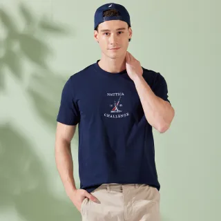 【NAUTICA】男裝 經典品牌LOGO帆船刺繡短袖T恤(深藍)