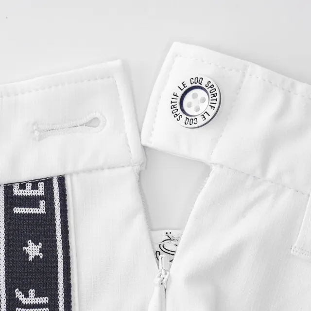 【LE COQ SPORTIF 公雞】高爾夫系列 女款白色特色織帶高機能防曬短褲 QLT8J950