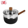 【LMG】日式錘紋雪平鍋+蒸籠組合18cm含蓋(不沾鍋 不挑爐具)
