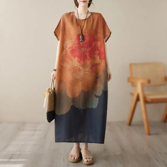 【AKARA】中大尺碼SCL 嚴選 女裝 美如一幅畫連身長裙洋裝
