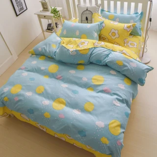 【Pure One】台灣製 人造水洗棉 雙人床包枕套組 陽光黃