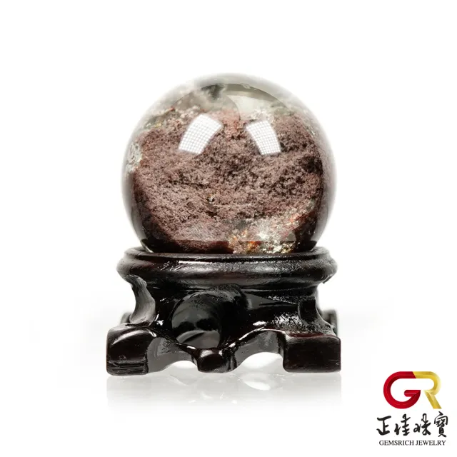 【正佳珠寶】綠幽靈 頂級異象金字塔水晶球 108.7g 正財開運寶石 綠幽靈水晶球|特製木座