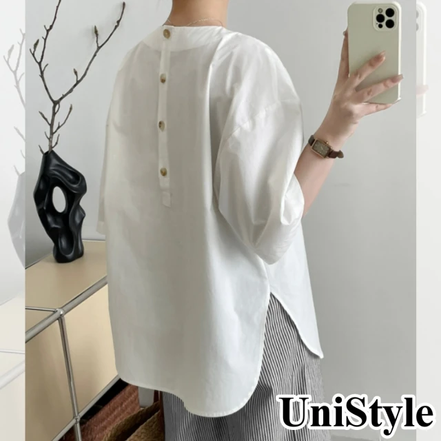 UniStyle 五分袖襯衫 韓版後背鈕釦設計娃娃裝 女 WT5602(本白色)