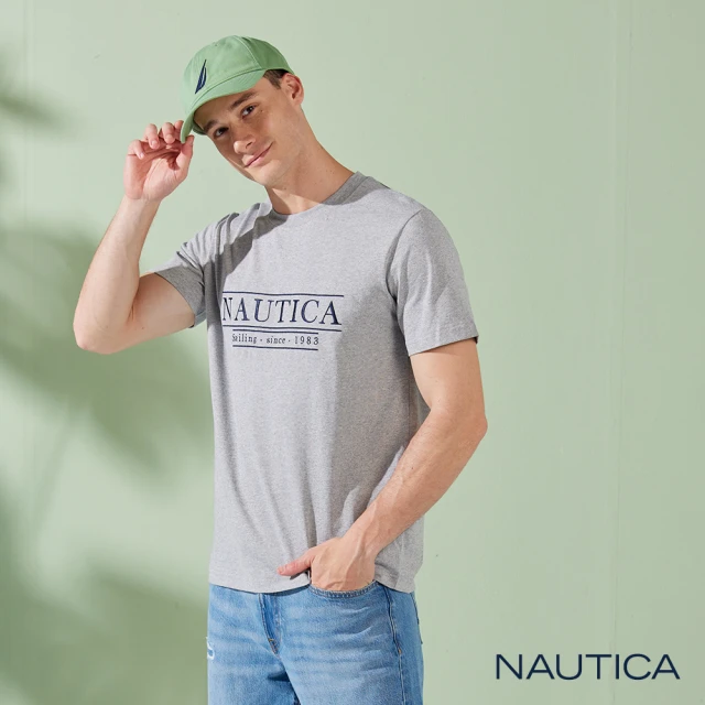 【NAUTICA】男裝 復古風設計LOGO短袖T恤(灰色)
