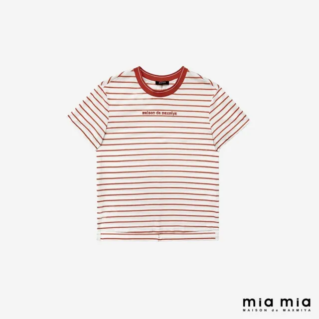 【mia mia】條紋LOGO刺繡T恤