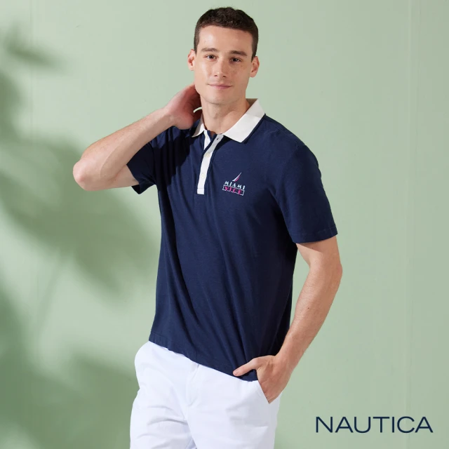 NAUTICANAUTICA 男裝 Miami Vice聯名款LOGO短袖POLO衫(深藍)