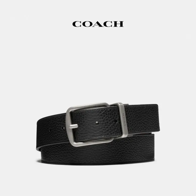 【COACH蔻馳官方直營】HARNESS針扣可裁剪雙面皮帶38MM-黑色/深褐色(CQ023)