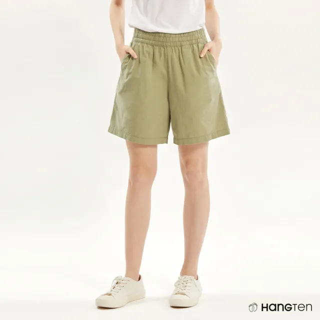 【Hang Ten】女裝-青年布顯瘦寬版鬆緊休閒短褲(多款選)