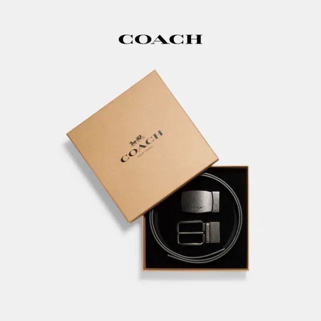 【COACH蔻馳官方直營】HARNESS針扣可裁剪雙面38MM皮帶禮盒-黑色(CQ067)