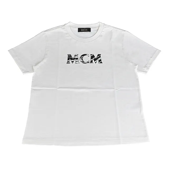 【MCM】MCM燙印英文字LOGO純棉質圓領短袖T恤(男款/象牙白)