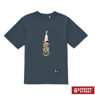 【5th STREET】男裝酒瓶泡沫發泡印花短袖T恤-綠色