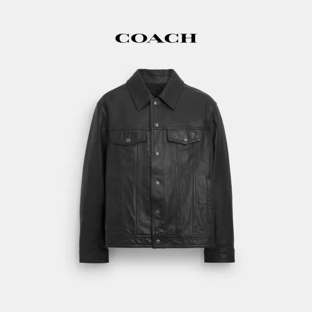 【COACH蔻馳官方直營】TRUCKER皮革夾克-黑色(CM795)