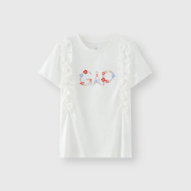 【GAP】女童裝 Logo純棉圓領短袖T恤-白色(465966)