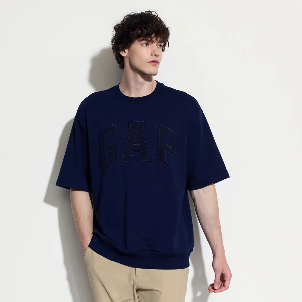 【GAP】男裝 Logo圓領短袖T恤 碳素軟磨法式圈織系列-海軍藍(465539)