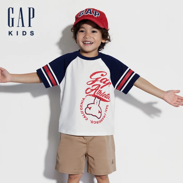 GAP 男幼童裝 Logo純棉小熊印花圓領短袖T恤-海軍藍(465349)