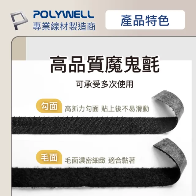 【POLYWELL】3M背膠黏貼式魔鬼氈 2x100cm