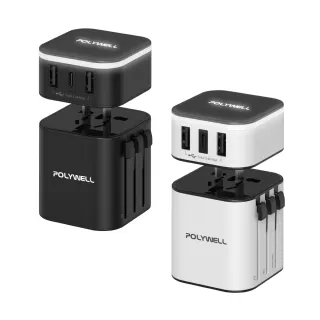 【POLYWELL】旅行充電器加多國轉接頭 Type-C+雙USB-A