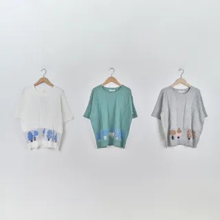 【MOSS CLUB】小森林躲貓貓麻花編織短袖針織上衣(白 綠 灰/魅力商品)