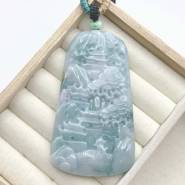 琪臻珠寶】天然A貨翡翠細糯種山水牌吊墜(富貴山水_海納百川_77樂購季_