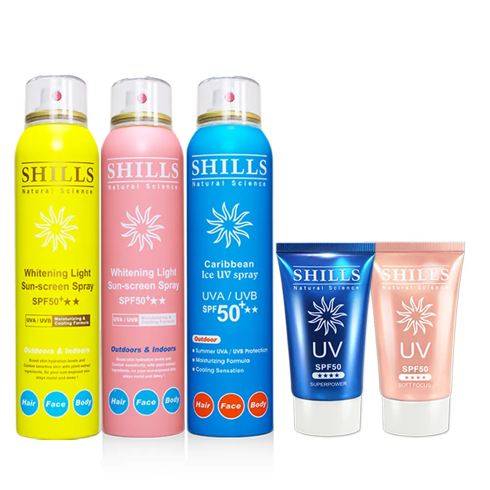 【SHILLS 舒兒絲】很耐曬防曬冰鎮噴霧3入+防曬凝乳2入SPF50+★★★★★(防曬噴霧/小明星大跟班推薦)