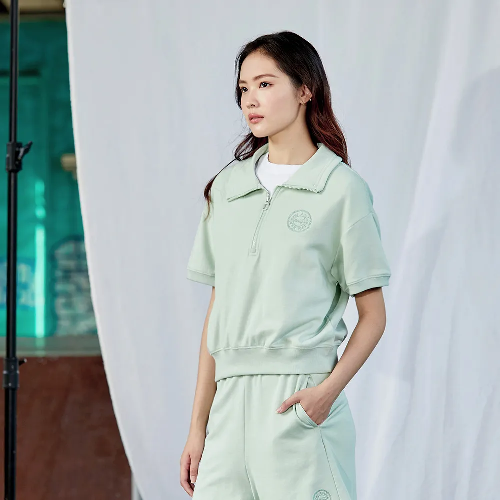 【Hang Ten】女裝-韓國同步款-短版印花短袖V領POLO衫(多色選)