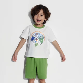 【GAP】兒童裝 Logo純棉印花圓領短袖短褲家居套裝-白綠組合(466026)
