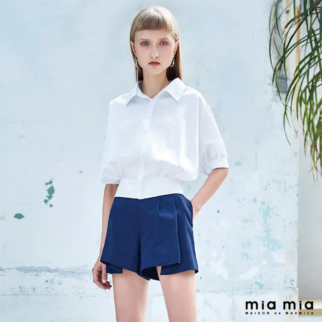 【mia mia】藍條紋腰頭飾帶短褲