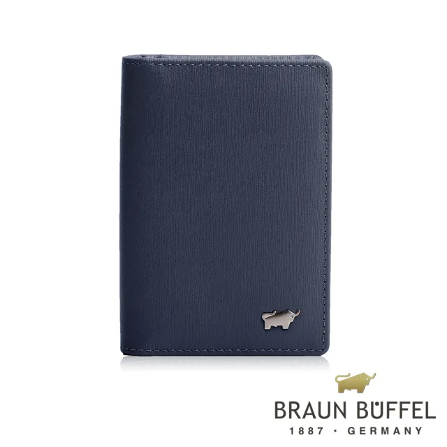 【BRAUN BUFFEL 德國小金牛】台灣總代理 HOMME-M紳士 4卡名片夾-深藍(BF306-402-MAR)