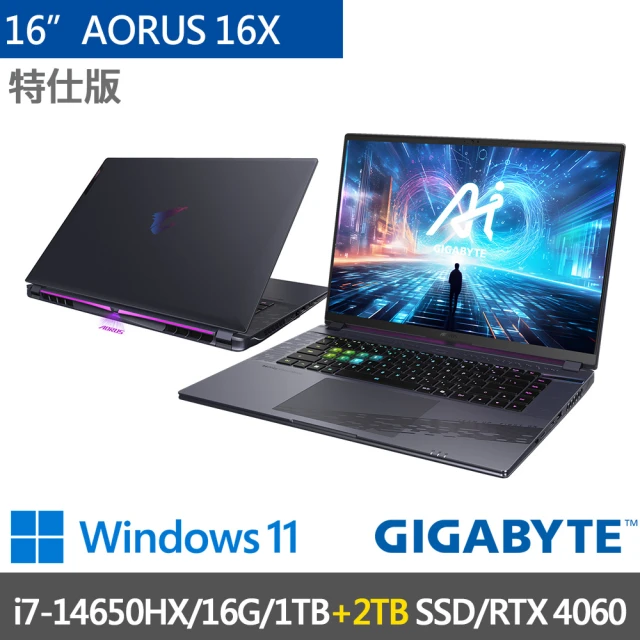 GIGABYTE 技嘉 16吋i7 RTX4060電競特仕筆電(AORUS 16X AKG-53TWC54SH-SP3/i7-14650HX/16G/1TB+2TB/W11)