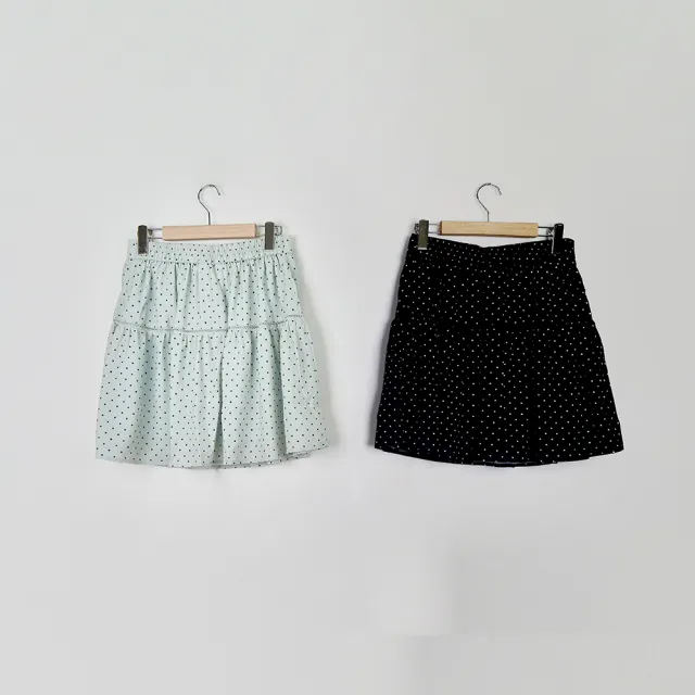 【CUMAR】釦飾抽縐褶層次蛋糕短褲裙(黑 綠)