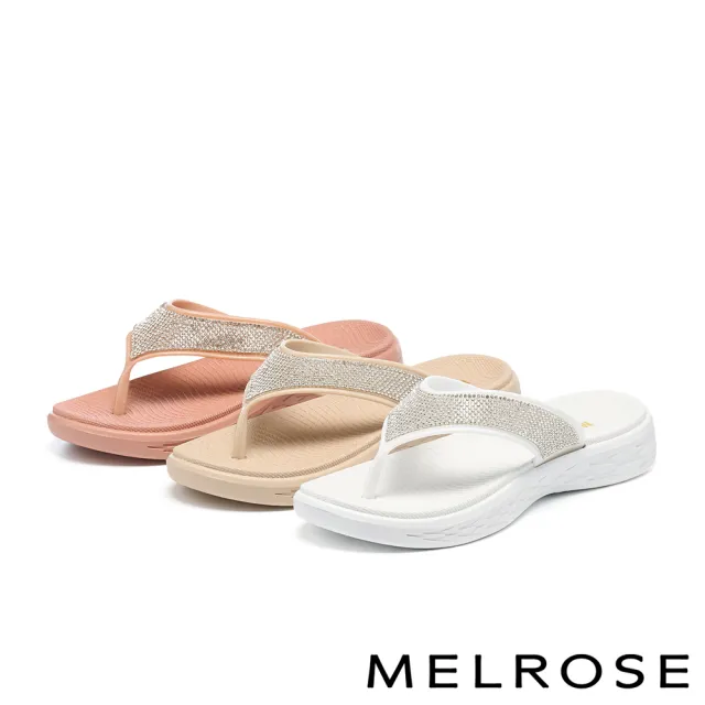 【MELROSE】美樂斯 魅力閃耀晶鑽夾腳厚底拖鞋(橘)