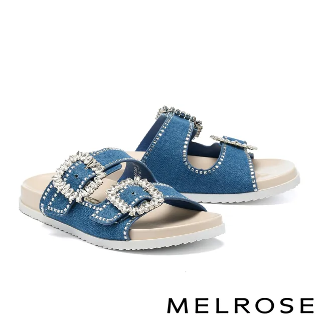 【MELROSE】美樂斯 率性日常方鑽釦牛仔布厚底拖鞋(深藍)