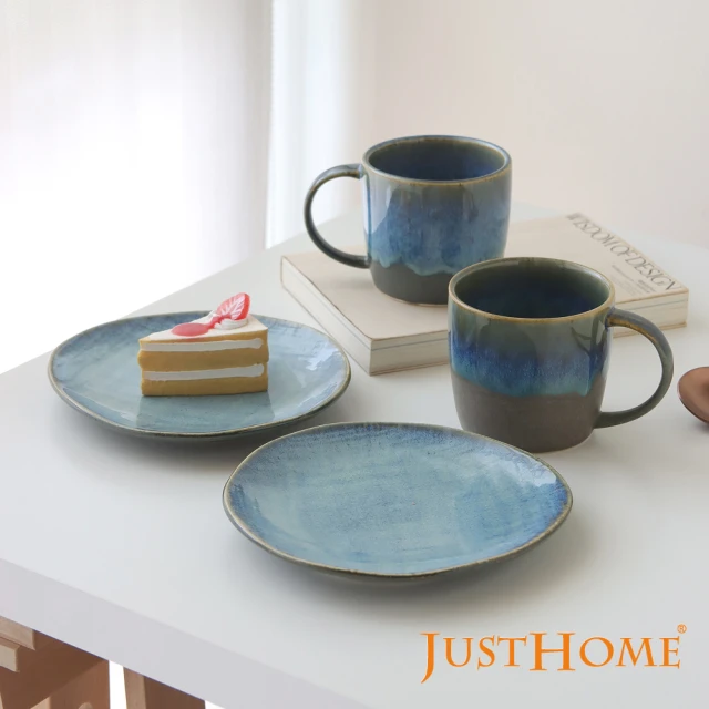 Just Home 日式星空藍窯變陶瓷點心盤+馬克杯-午茶組(杯 盤 午茶 窯變餐具)