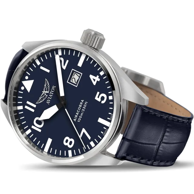 【AVIATOR】飛行員 AIRACOBRA P42 飛行風格 腕錶 男錶 手錶(藍色面-V12201494)