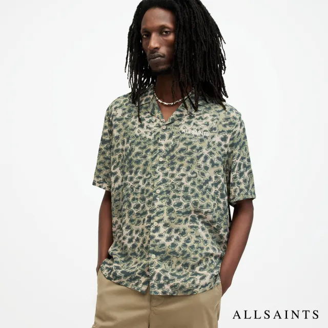 【ALLSAINTS】UNDERGROUND 人造絲迷彩豹紋拼接LOGO夏威夷花襯衫 MS578Z(舒適版型)