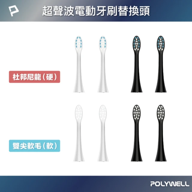 POLYWELL 超聲波電動牙刷替換刷頭 /2入